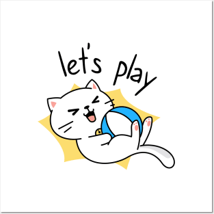 Cute White Cats Let's Play Posters and Art